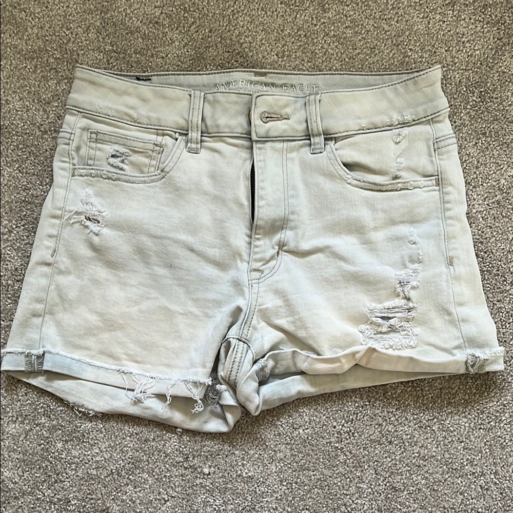American Eagle Outfitters Blue/Gray Jean Shorts Distressed Casual